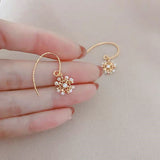 18K Gold-plated Rice Grain Natural Freshwater Pearl Lace Flower Zircon Earrings