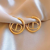 18K Gold-plated Vintage Circle C-Shaped Design Earrings