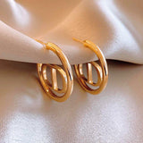 18K Gold-plated Vintage Circle C-Shaped Design Earrings