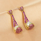 18K Gold-plated Zircon Colorful Spoon Pearl Earrings