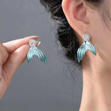 18K Gold-plated Zircon Fishtail Water Drop Earrings