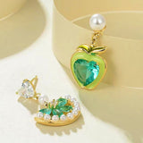 18K Gold-plated Zircon Green Apple Heart Pearl Earrings