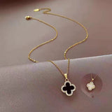 18K Gold Black And White Four-Leaf Clover Necklaces