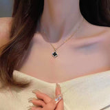 18K Gold Black And White Four-Leaf Clover Necklaces