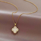 18K Gold Black And White Four-Leaf Clover Necklaces