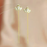 14K Gold-Plated Elegant Crown Threader Earrings