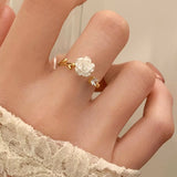 Gold Plated Camellia Flower Diamond Zircon Ring