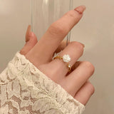 Gold Plated Camellia Flower Diamond Zircon Ring