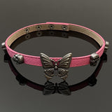 Pink Butterfly Personalized Leather Choker