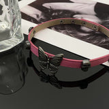 Pink Butterfly Personalized Leather Choker