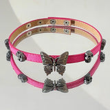 Pink Butterfly Personalized Leather Choker