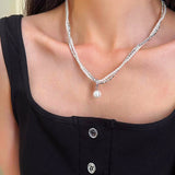 Silver Plated Double Layer Pearl Necklaces