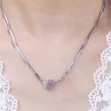 Silver Plated Silver Pink Love Magnetic Necklaces