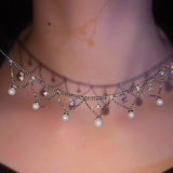 Silver Plated Zircon Artificial Pearl Necklaces