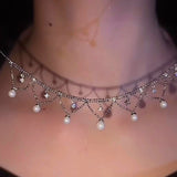 Silver Plated Zircon Artificial Pearl Necklaces