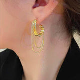 Silver Post 14K Gold-Plated C-Shaped Double-Layer Chain Earrings