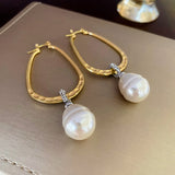 Silver Post 14K Gold-Plated Diamond Pearl U-Shaped Earrings