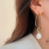 Silver Post 14K Gold-Plated Diamond Pearl U-Shaped Earrings