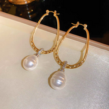 Silver Post 14K Gold-Plated Diamond Pearl U-Shaped Earrings