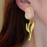 Silver Post 14K Gold-Plated Diamond Tulip Pearl Earrings