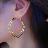 Silver Post 14K Gold-Plated Double Layer Geometric Earrings