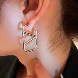 Silver Post 14K Gold-Plated Hollow Triangular Earrings