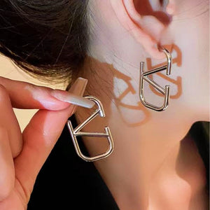 Silver Post 14K Gold-Plated Hollow Triangular Earrings