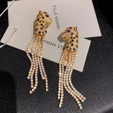 Silver Post 24K Gold-Plated Leopard Head Tassel Earrings