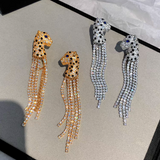 Silver Post 24K Gold-Plated Leopard Head Tassel Earrings