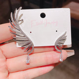 Silver Post Angel Wings Full Diamond Earrings