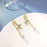 Silver Post Artificial Pearl Butterfly Earrings