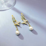 Silver Post Artificial Pearl Butterfly Earrings