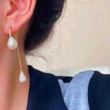 Silver Post Artificial Pearl Jacket Earrings