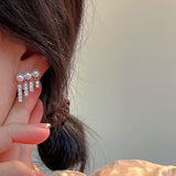 Silver Post Artificial Pearl Zircon Earrings