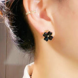 Silver Post Black Rotating Flower Stud Earrings