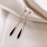 Silver Post Black Water Drop Earrings