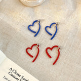 Silver Post Blue And Red Heart-Design Earrings