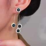 Silver Post Blue Diamond Jacket Earrings