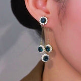 Silver Post Blue Diamond Jacket Earrings