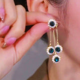 Silver Post Blue Diamond Jacket Earrings