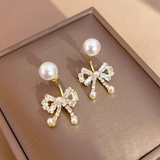 Silver Post Bow Pearl Earrings