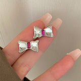 Silver Post Bow Pink Stud Earrings