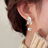 Silver Post Butterfly Pearl Earrings