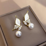 Silver Post Butterfly Pearl Earrings