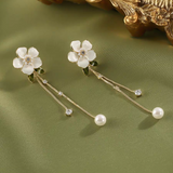 Silver Post Camellia White Flower Earrings