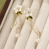 Silver Post Camellia White Flower Earrings