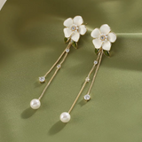 Silver Post Camellia White Flower Earrings