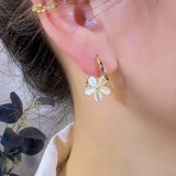 Silver Post Cat Eye Daisy Flower Earrings