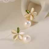 Silver Post Cat's Eye Flower Pearl Earrings