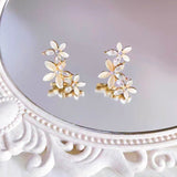 Silver Post Rhinestone Flower Earrings